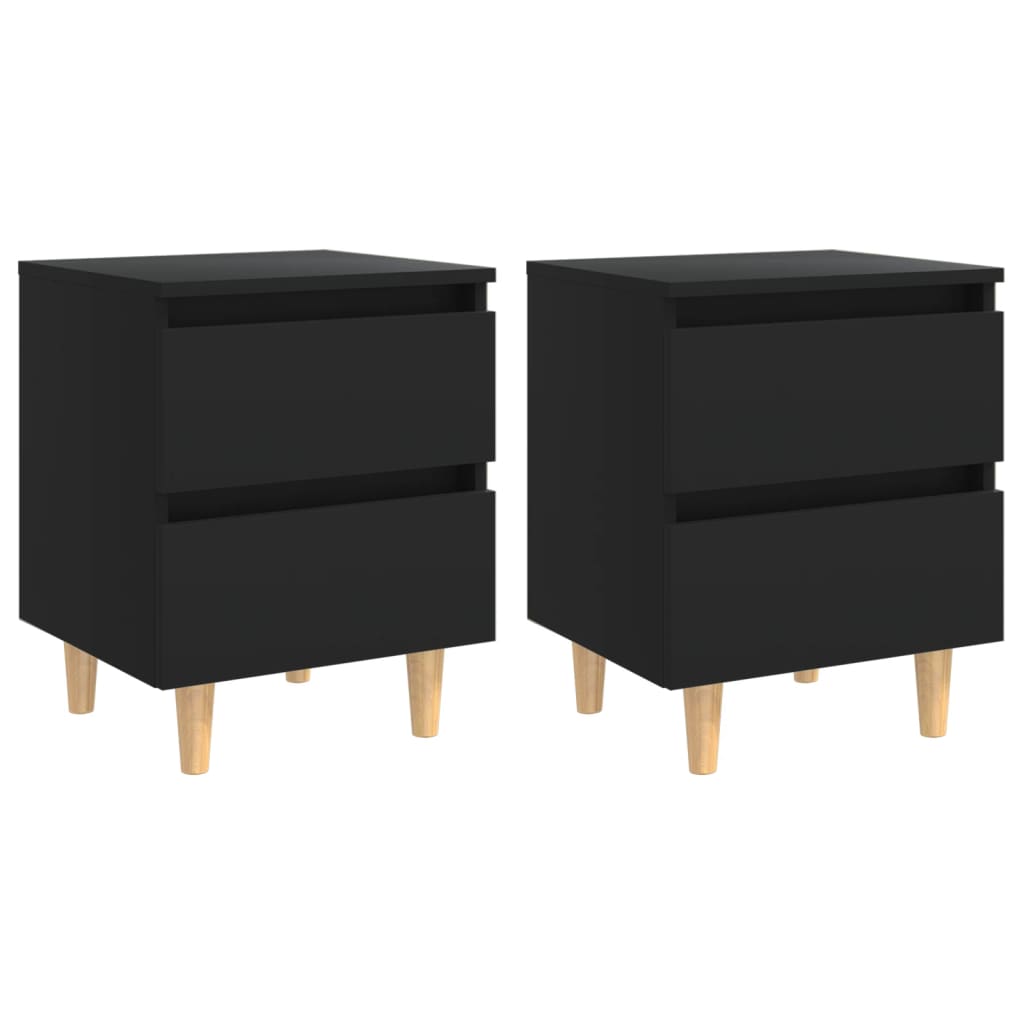 Noćni ormarići s nogama od borovine 2 kom crni 40 x 35 x 50 cm