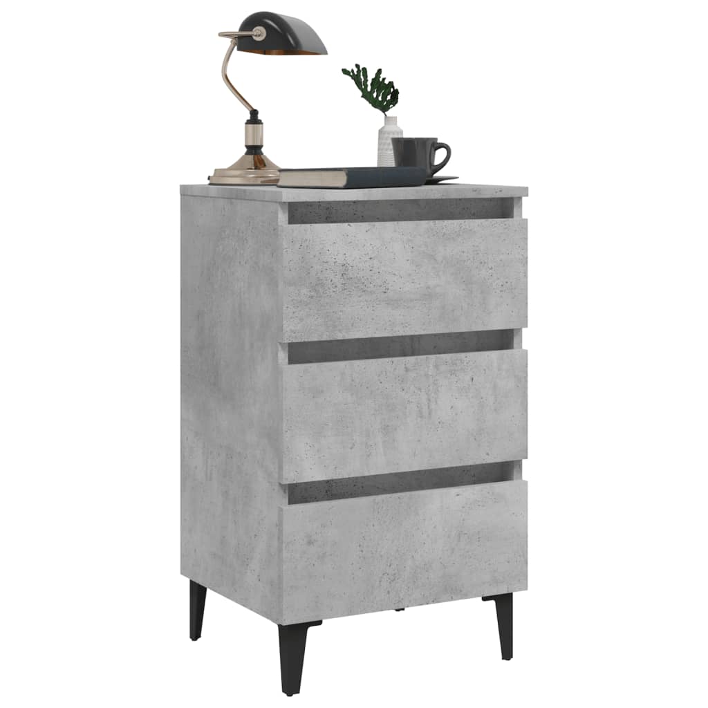 Noćni ormarić s metalnim nogama boja betona 40 x 35 x 69 cm