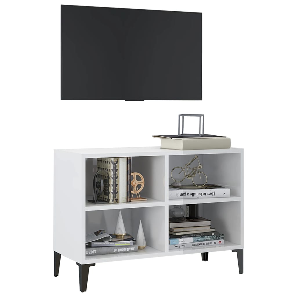 TV ormarić s metalnim nogama sjajni bijeli 69,5 x 30 x 50 cm