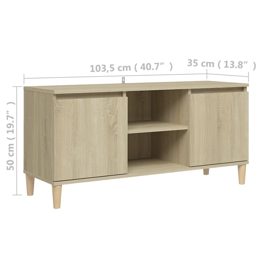 TV ormarić s nogama od masivnog drva boja hrasta 103,5x35x50 cm