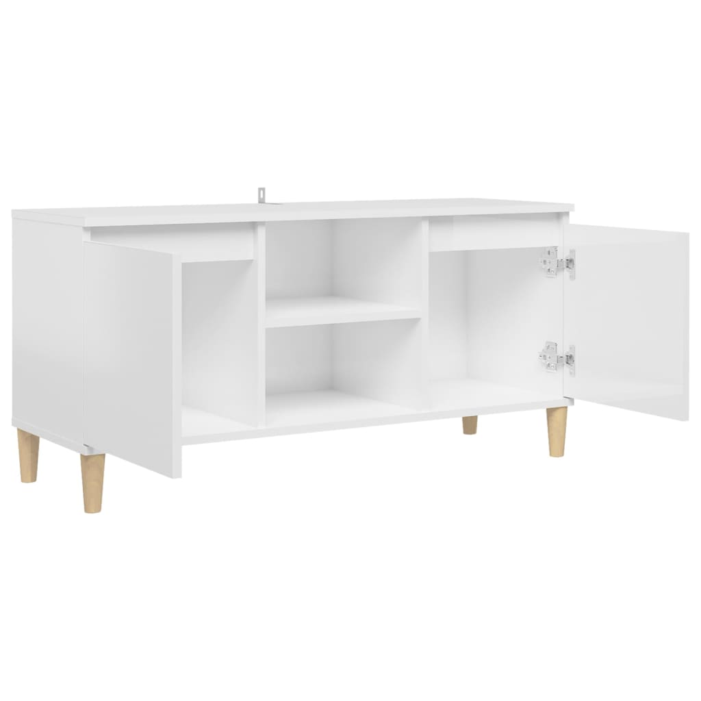 TV ormarić s drvenim nogama sjajni bijeli 103,5x35x50 cm