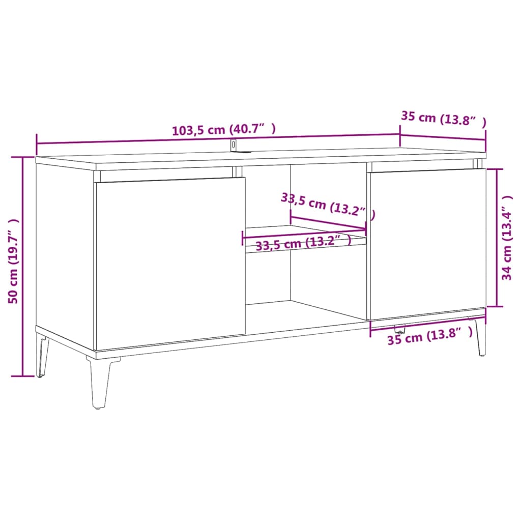 TV ormarić s metalnim nogama boja hrasta sonome 103,5x35x50 cm