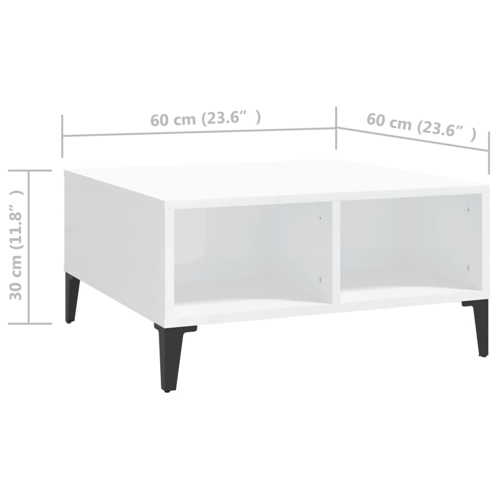 Stolić za kavu visoki sjaj bijeli 60x60x30 cm konstruirano drvo