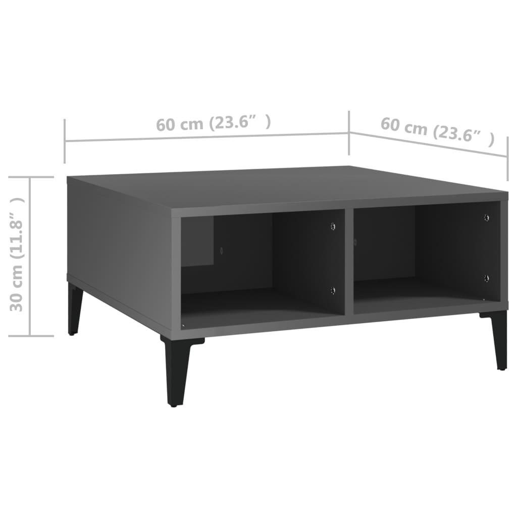 Stolić za kavu visoki sjaj sivi 60x60x30 cm konstruirano drvo