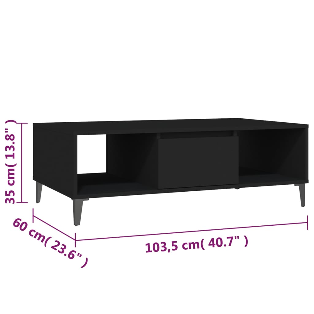 Stolić za kavu crni 103,5 x 60 x 35 cm konstruirano drvo