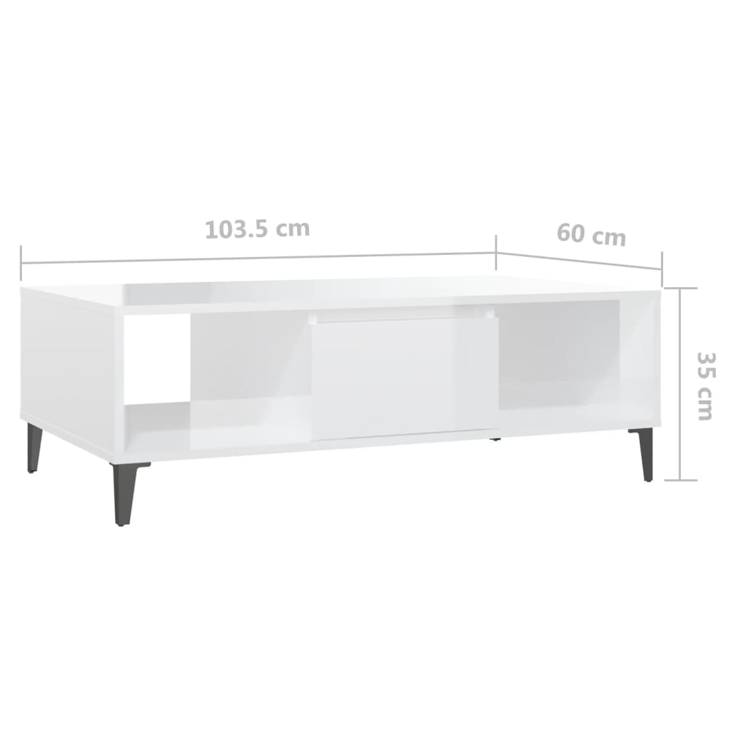 Stolić za kavu sjajni bijeli 103,5x60x35 cm konstruirano drvo