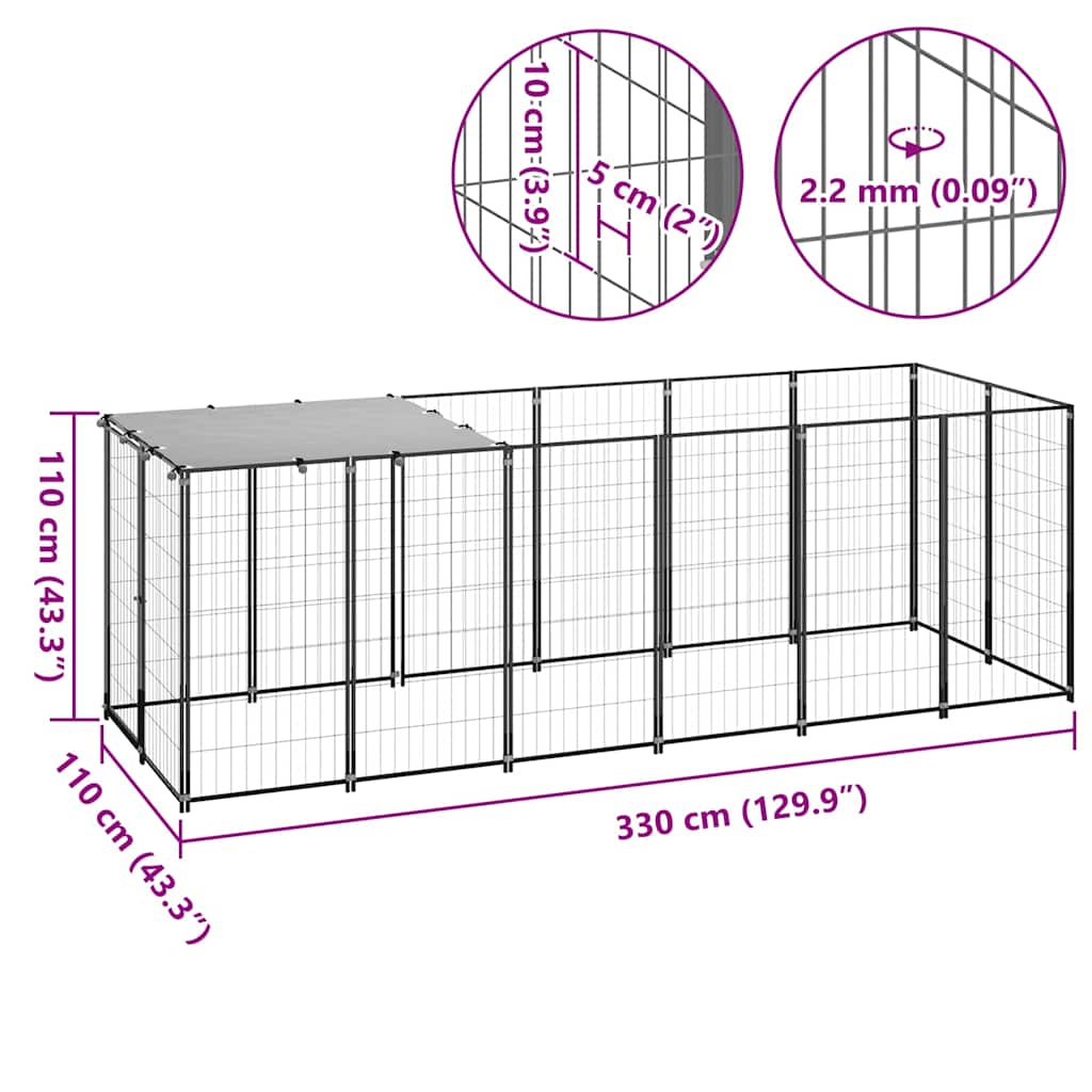 Kavez za pse crni 330 x 110 x 110 cm čelični