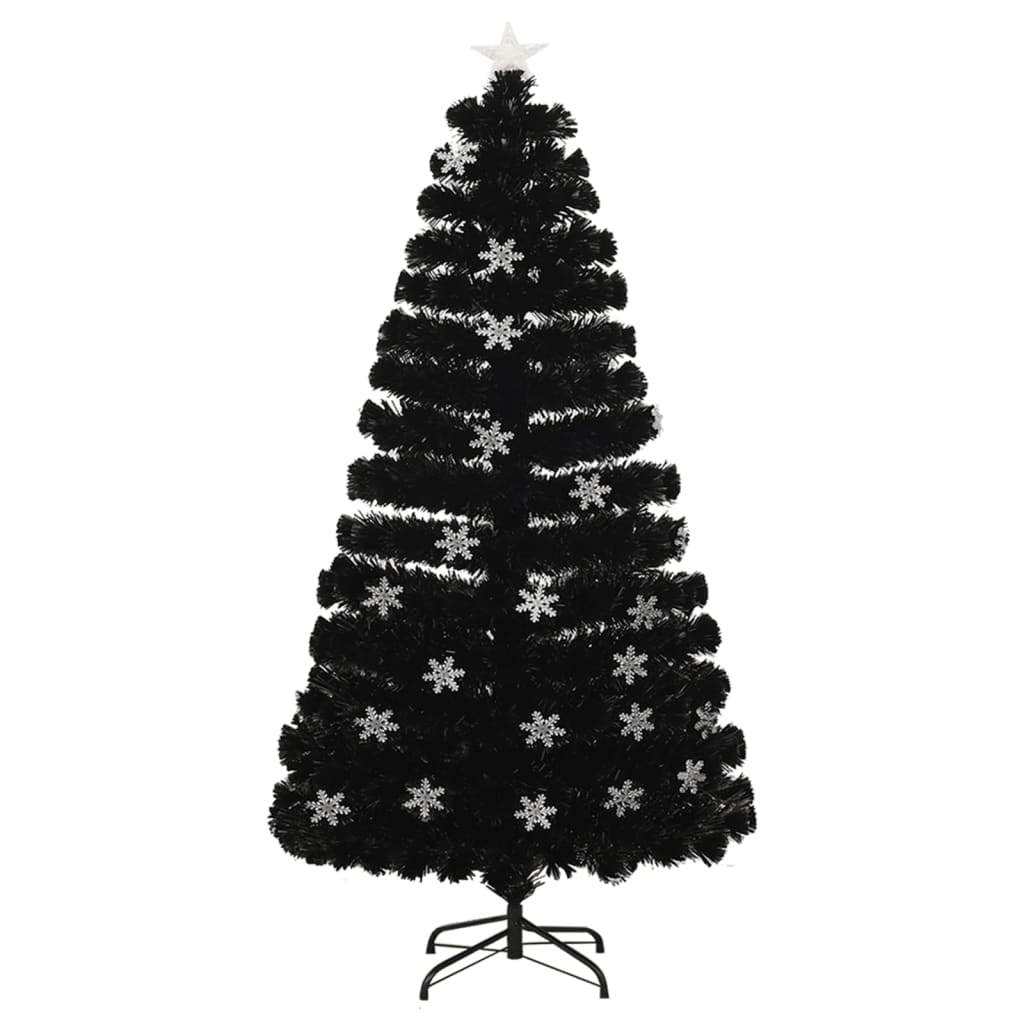 Božićno drvce s LED pahuljama crno 120 cm od optičkih vlakana