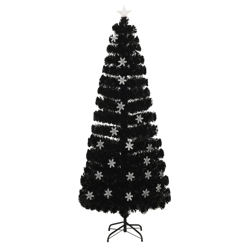 Božićno drvce s LED pahuljama crno 240 cm od optičkih vlakana