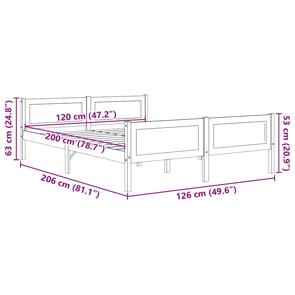 Okvir za krevet od masivne borovine sivi 120 x 200 cm