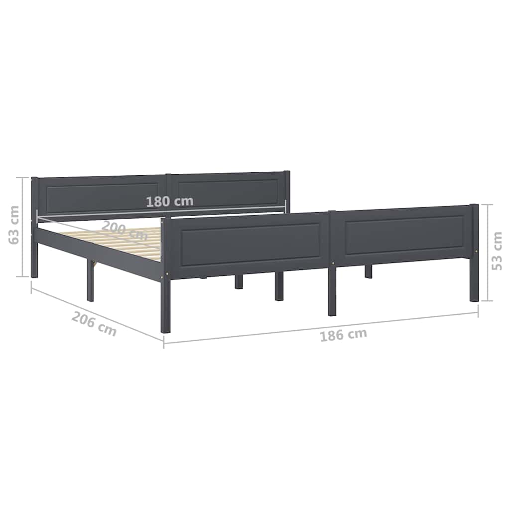 Okvir za krevet od masivne borovine sivi 180 x 200 cm