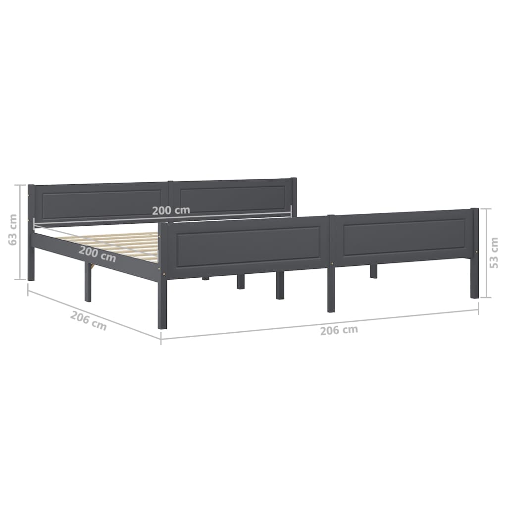 Okvir za krevet od masivne borovine sivi 200 x 200 cm