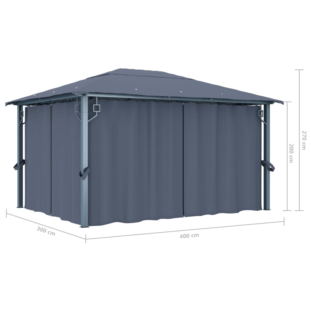 Sjenica sa zastorima i LED svjetlima 400 x 300 cm antracit