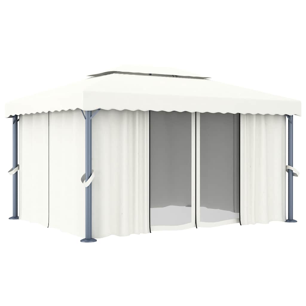 Sjenica sa zastorima i LED svjetlima 4 x 3 m krem bijela