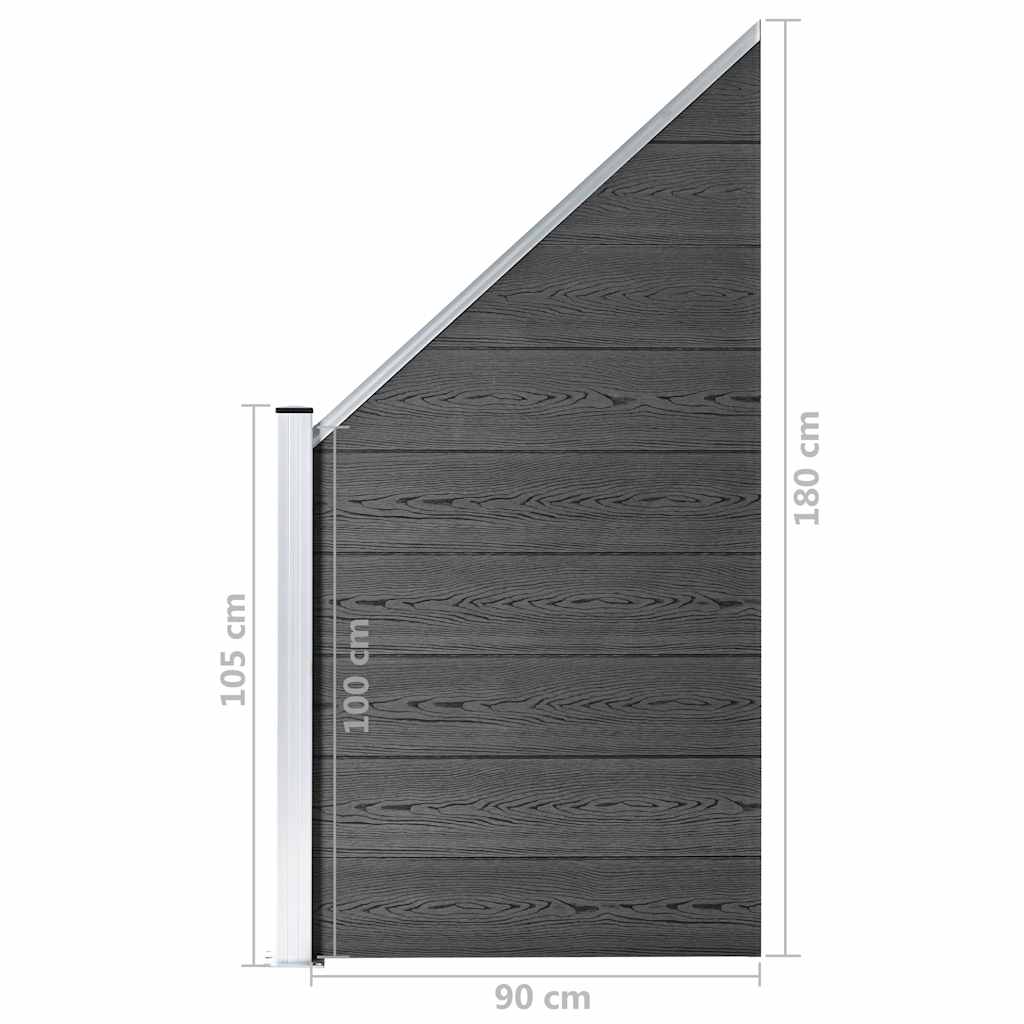 Set panela za ogradu WPC 446 x (105 - 186) cm crni