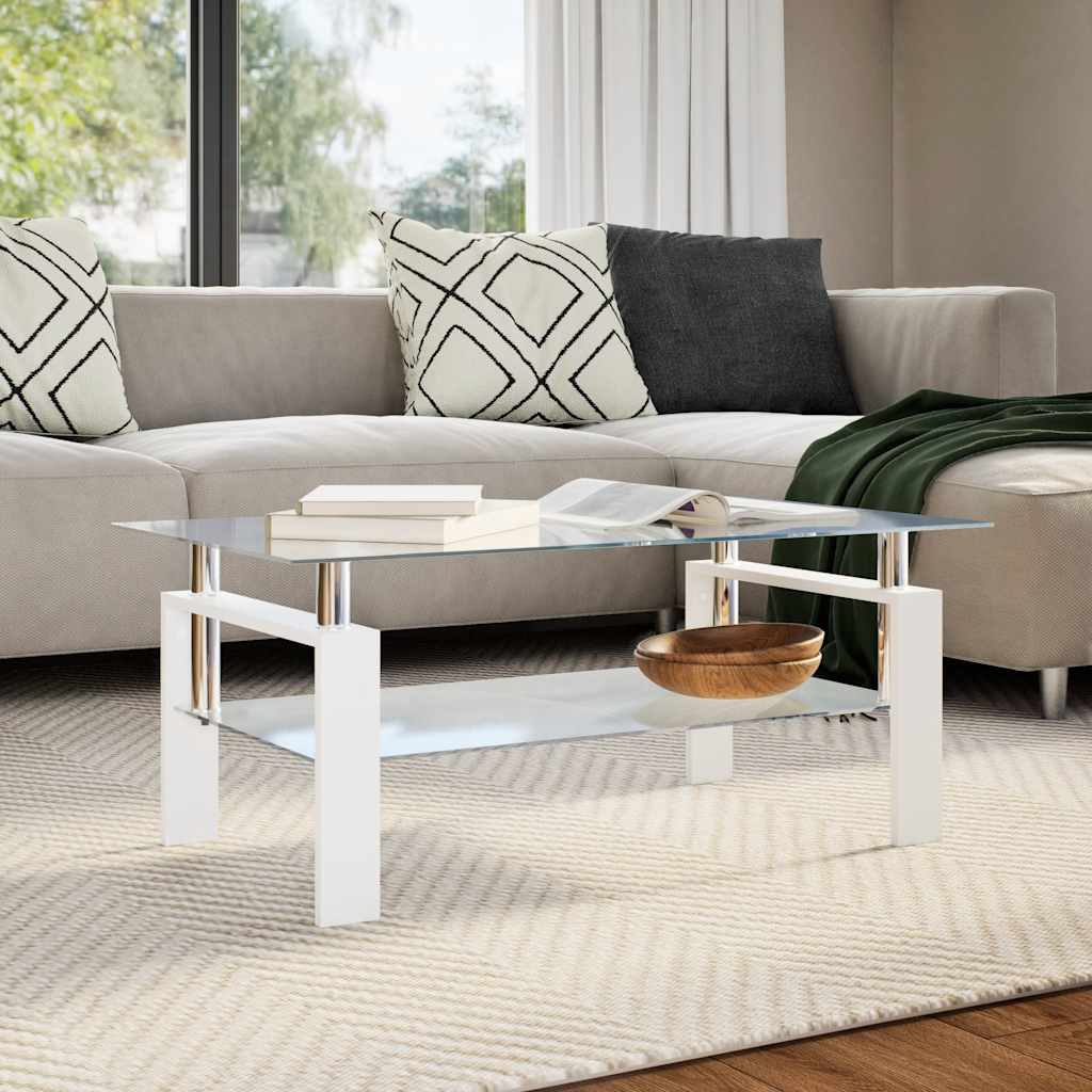Stolić za kavu bijeli i prozirni 95x55x40 cm od kaljenog stakla