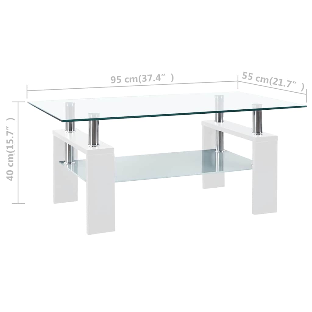 Stolić za kavu bijeli i prozirni 95x55x40 cm od kaljenog stakla