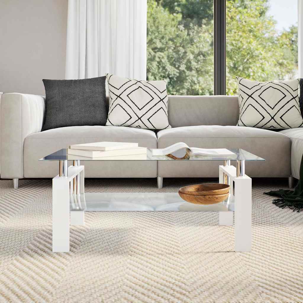 Stolić za kavu bijeli i prozirni 95x55x40 cm od kaljenog stakla