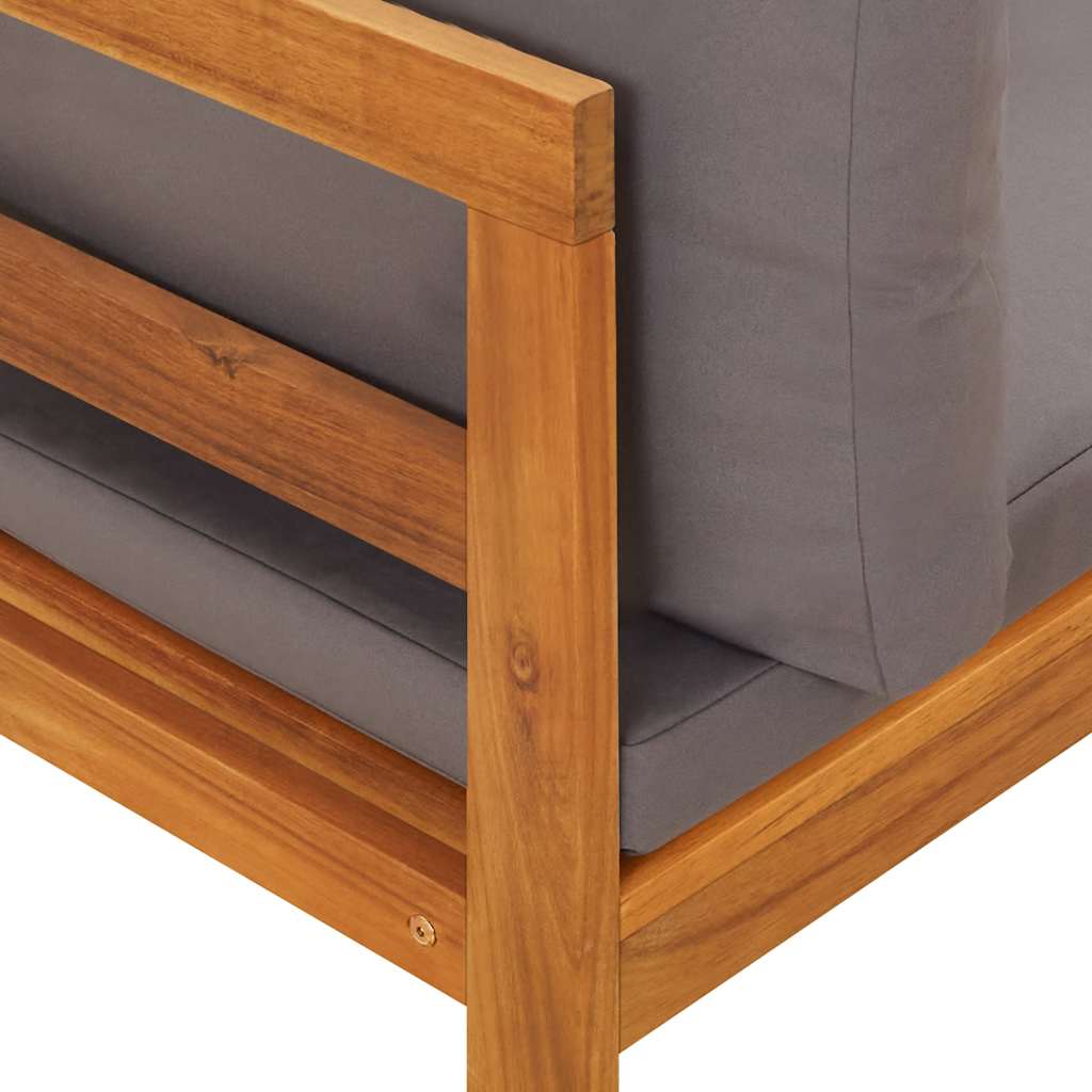 Kutna sofa s tamnosivim jastucima masivno bagremovo drvo