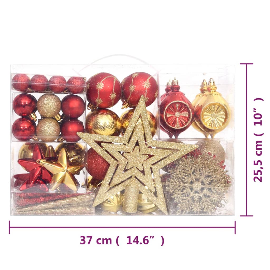 Set božićnih kuglica od 108 komada zlatne i crvene