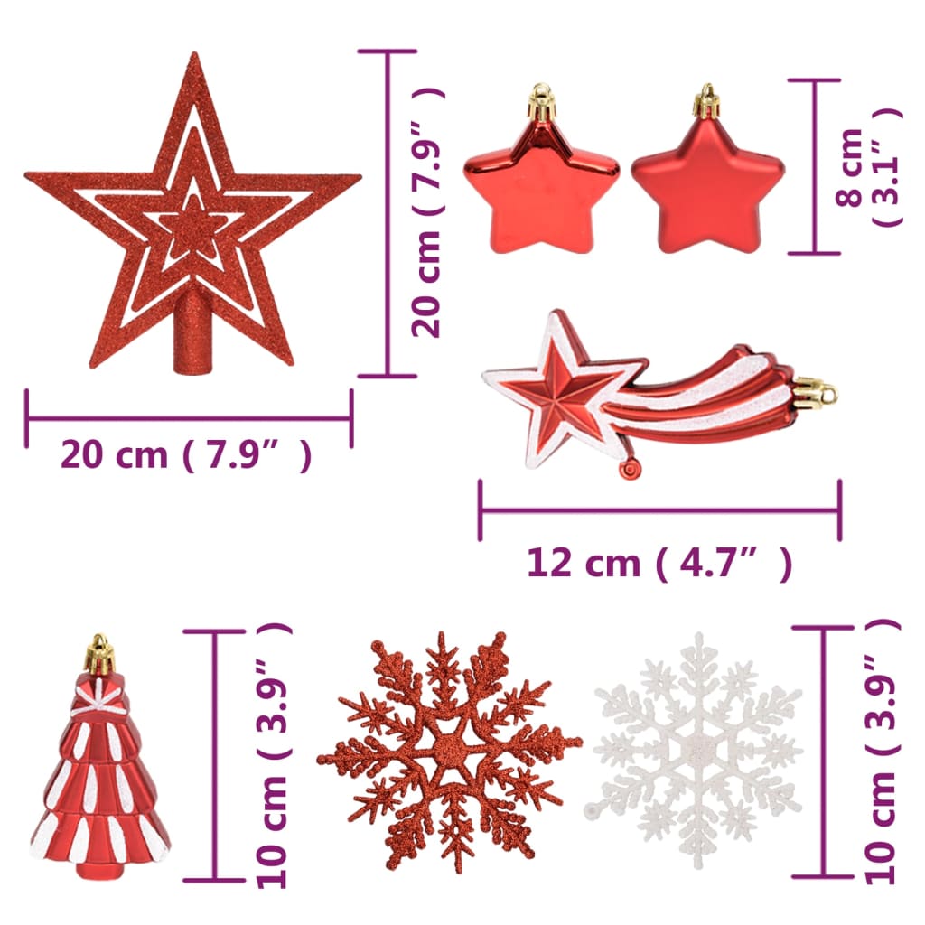 Set božićnih kuglica od 108 komada crvene i bijele