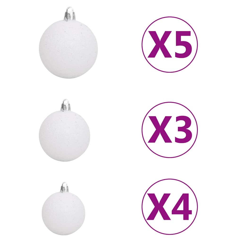 60-dijelni set božićnih kuglica s vrhom 150 LED bijelo-sivi