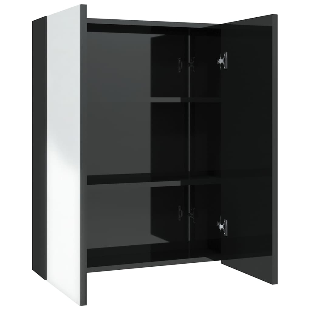 Kupaonski ormarić s ogledalom 60x15x75 cm MDF sjajni crni