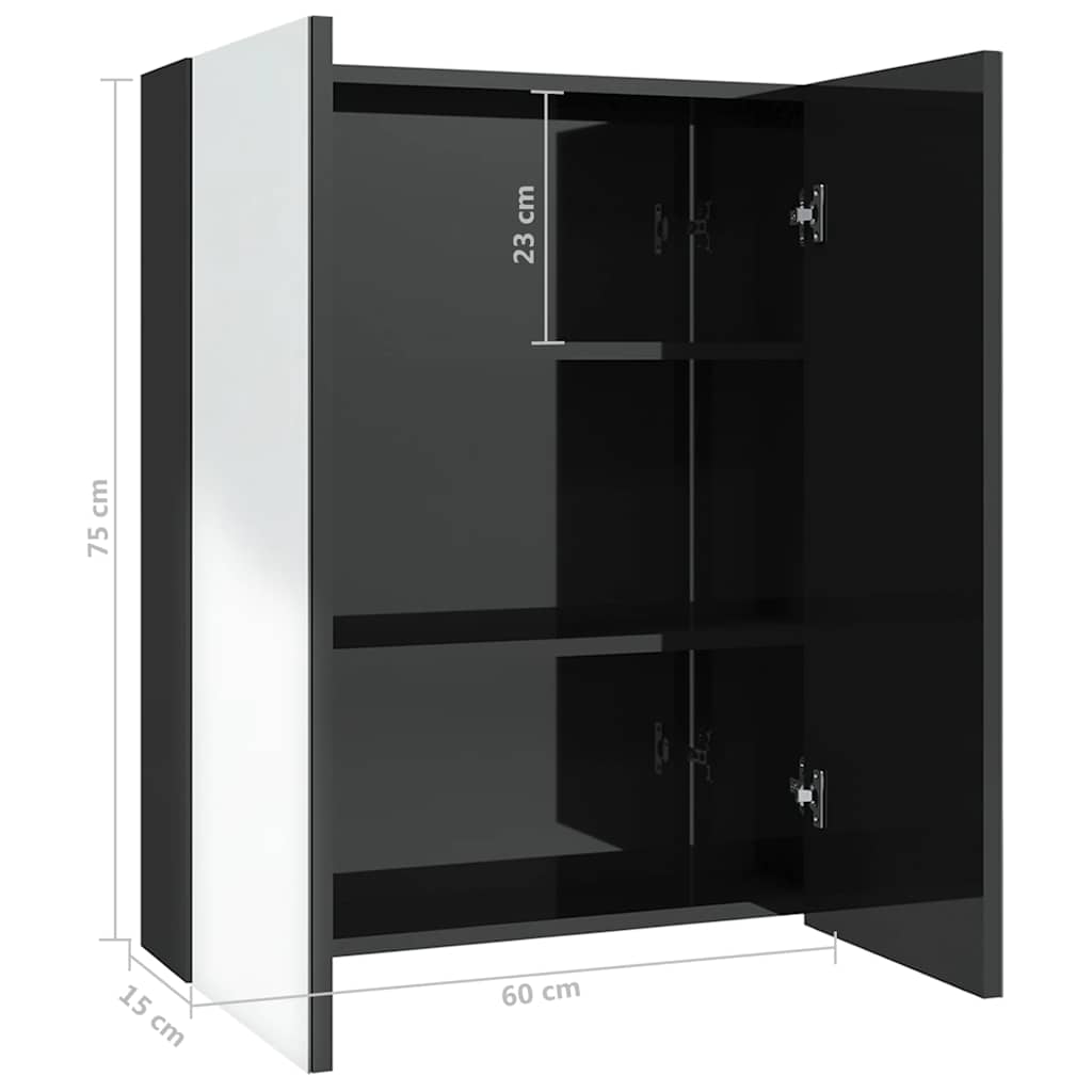 Kupaonski ormarić s ogledalom 60x15x75 cm MDF sjajni crni
