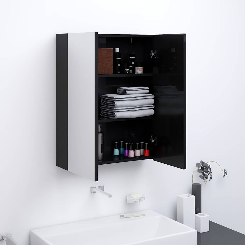 Kupaonski ormarić s ogledalom 60x15x75 cm MDF sjajni crni