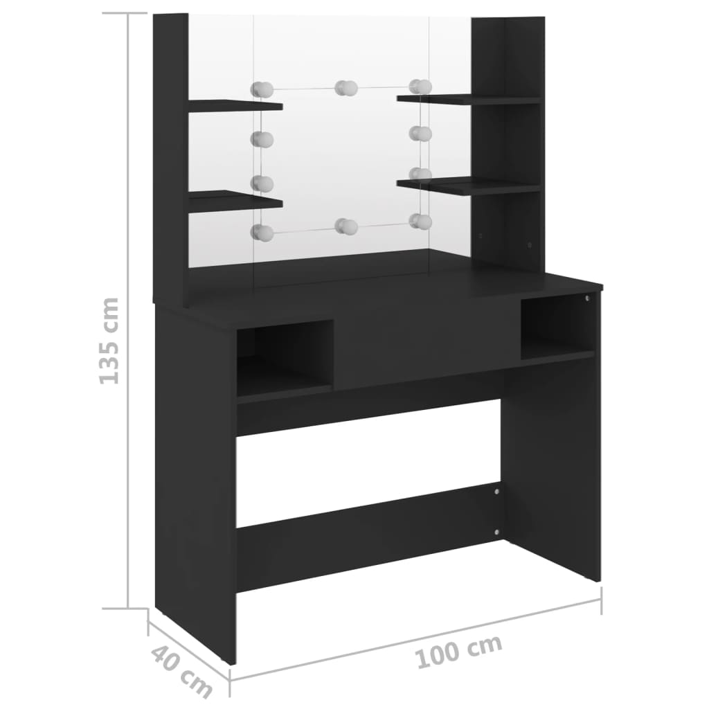 Stolić za šminkanje s LED svjetlima 100 x 40 x 135 cm MDF crni