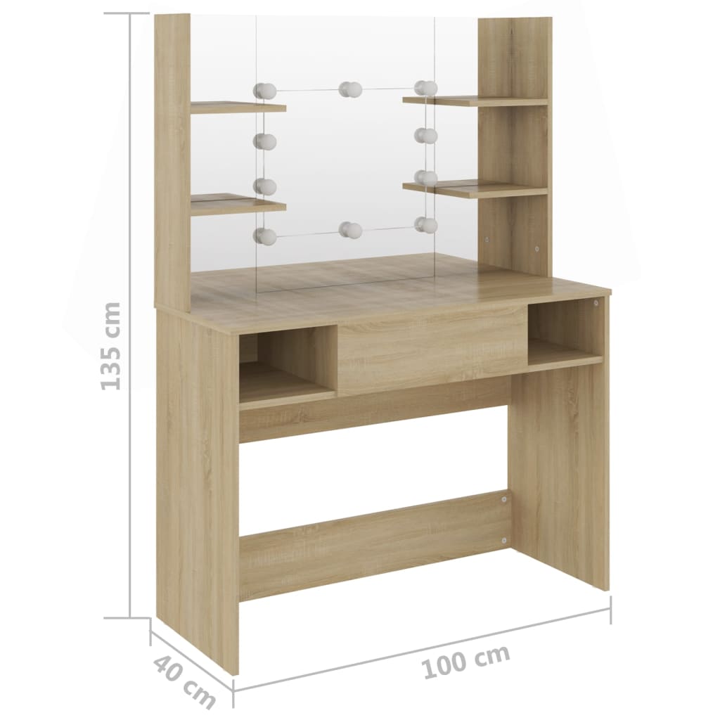 Stolić za šminkanje LED 100 x 40 x 135 cm MDF boja hrasta