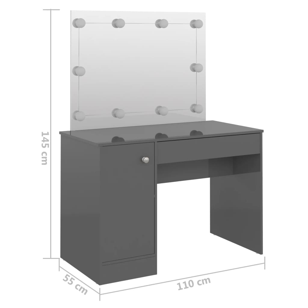 Stolić za šminkanje LED 110 x 55 x 145 cm MDF sjajni sivi