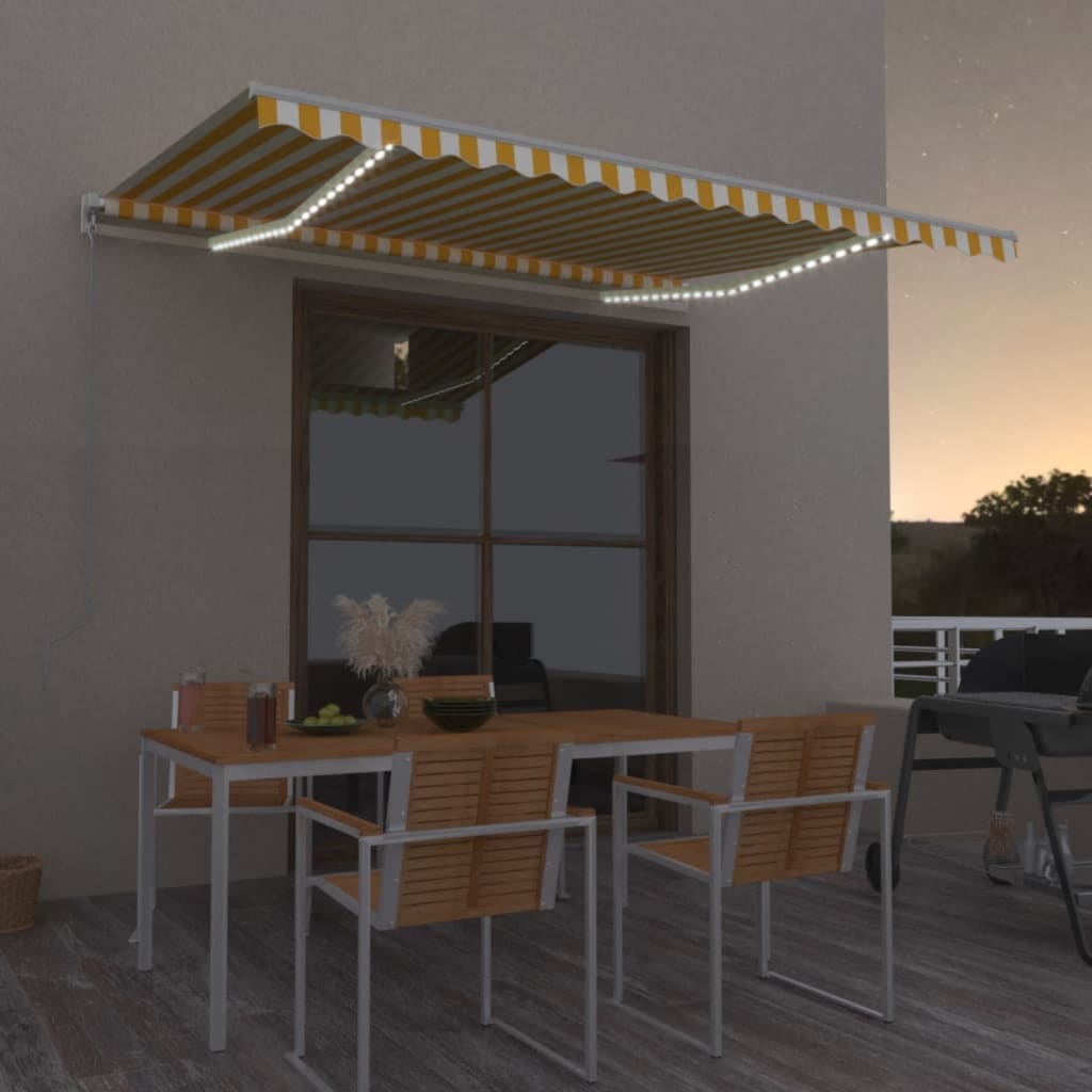 Tenda na ručno uvlačenje s LED svjetlima 450x300 cm žuto-bijela