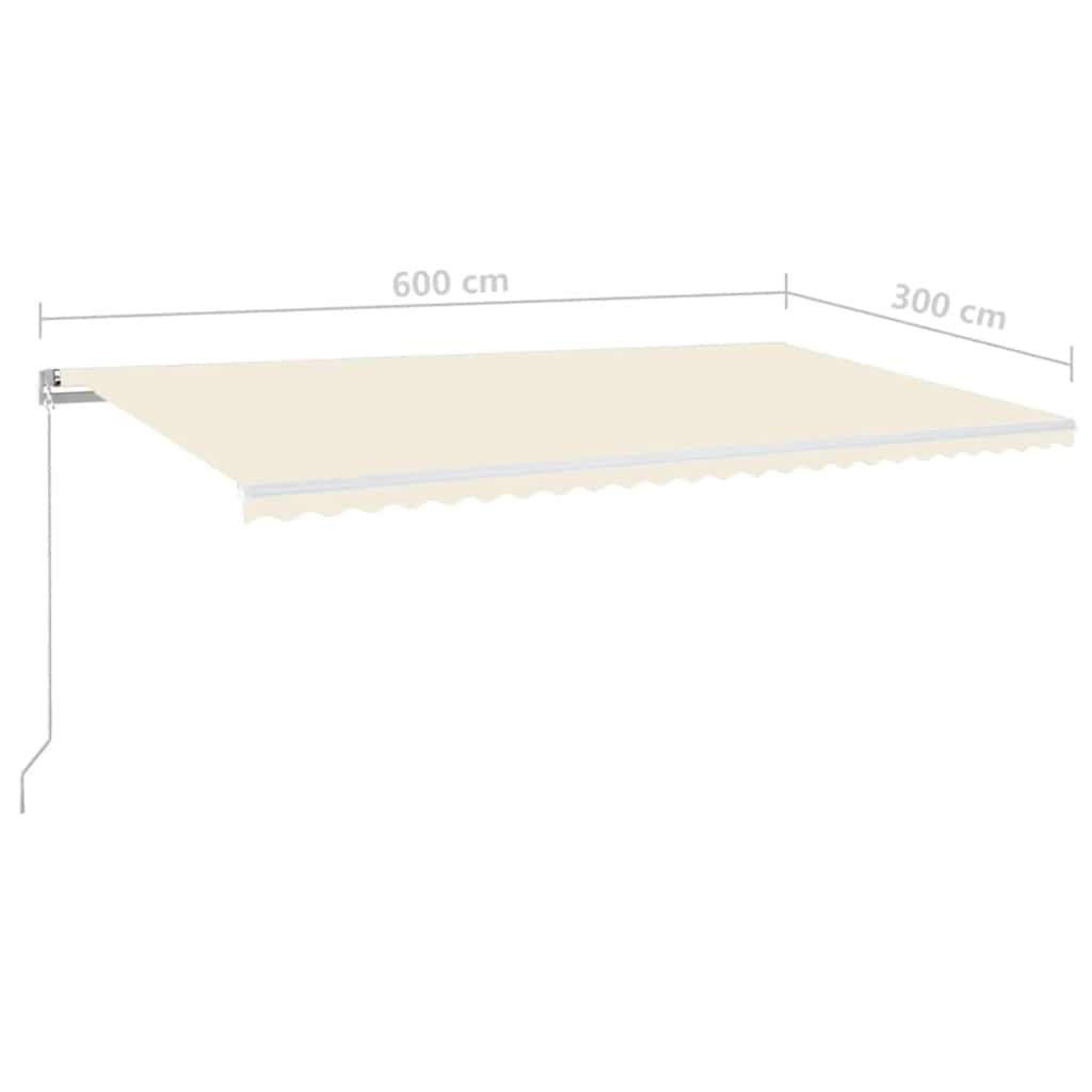 Tenda na ručno uvlačenje s LED svjetlima 600 x 300 cm krem