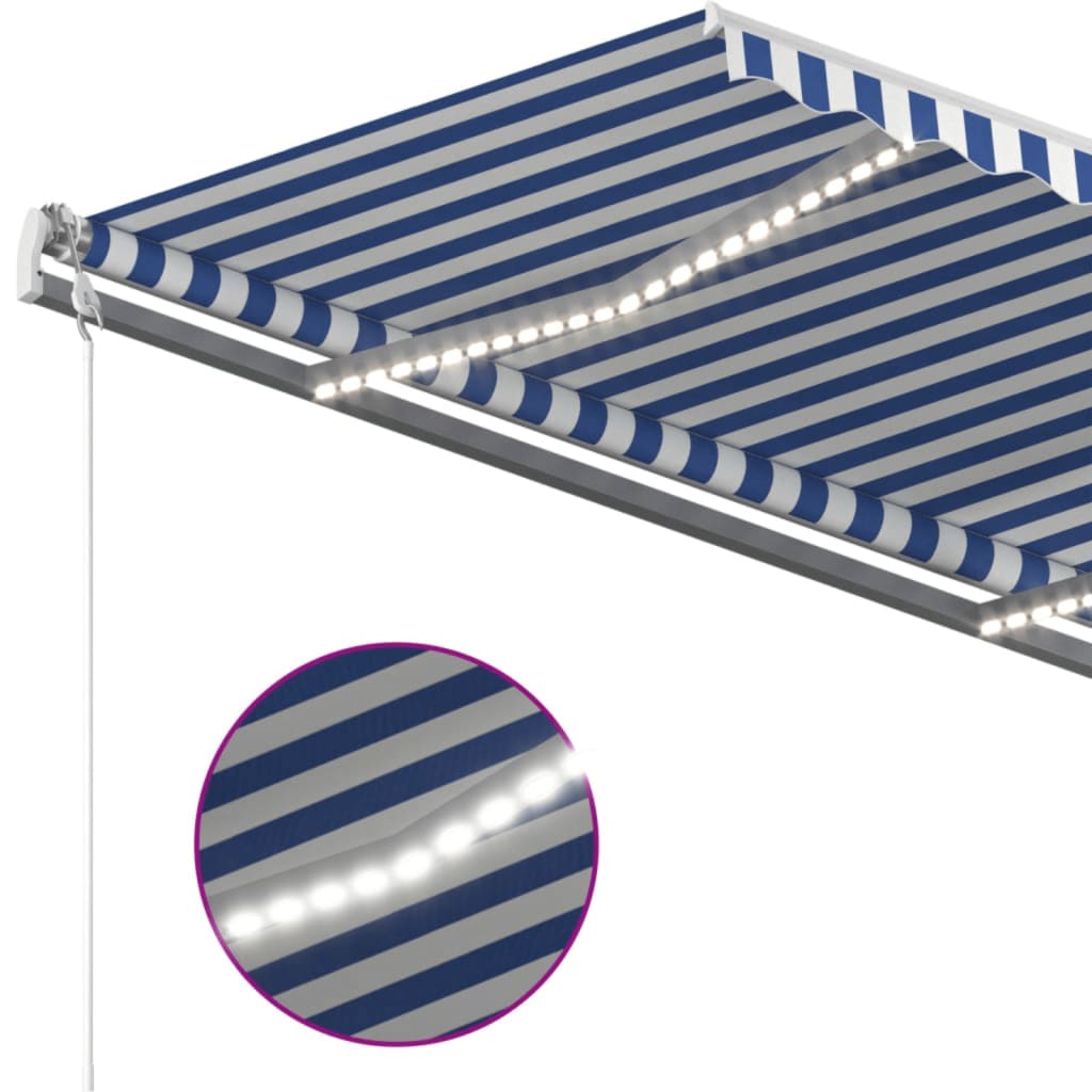 Tenda na ručno uvlačenje s LED svjetlom 450x350 cm plavo-bijela
