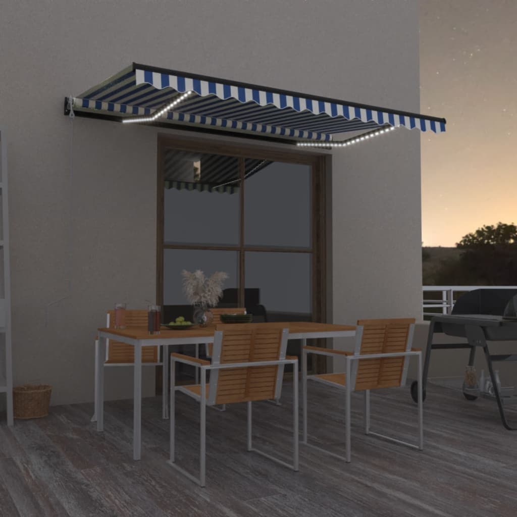 Automatska tenda sa senzorom LED 400x350 cm plavo-bijela