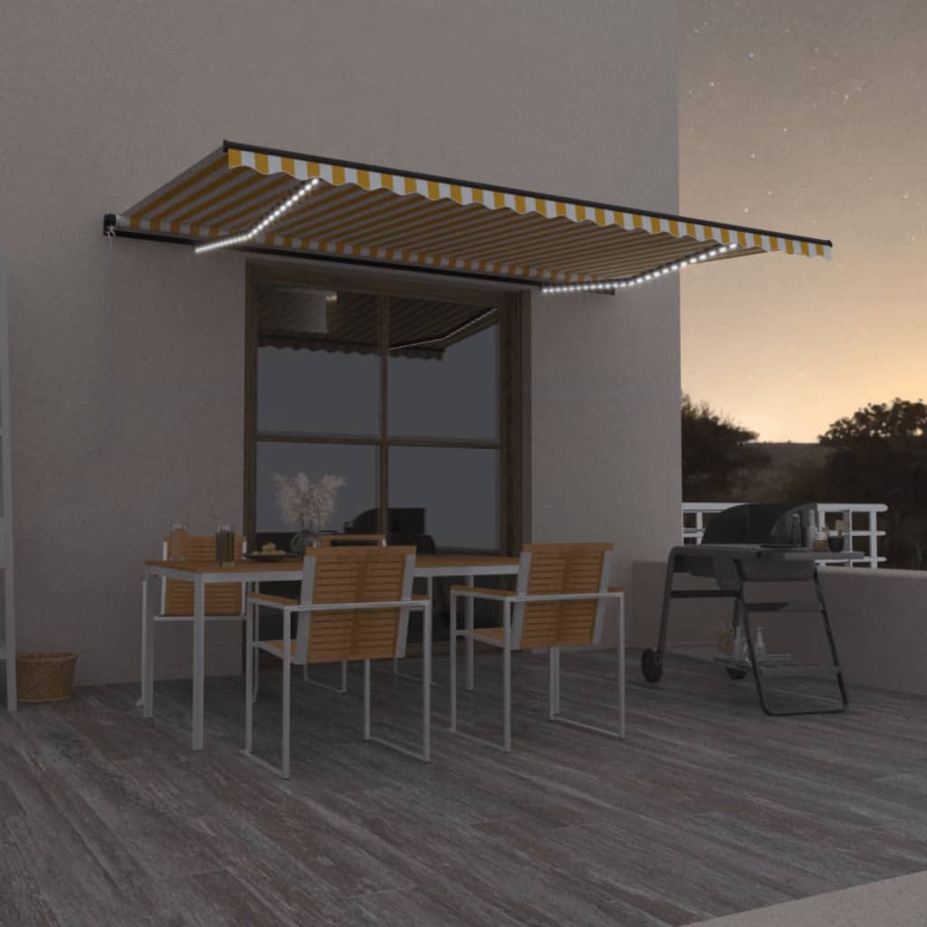 Tenda na ručno uvlačenje s LED svjetlom 500x350 cm žuto-bijela