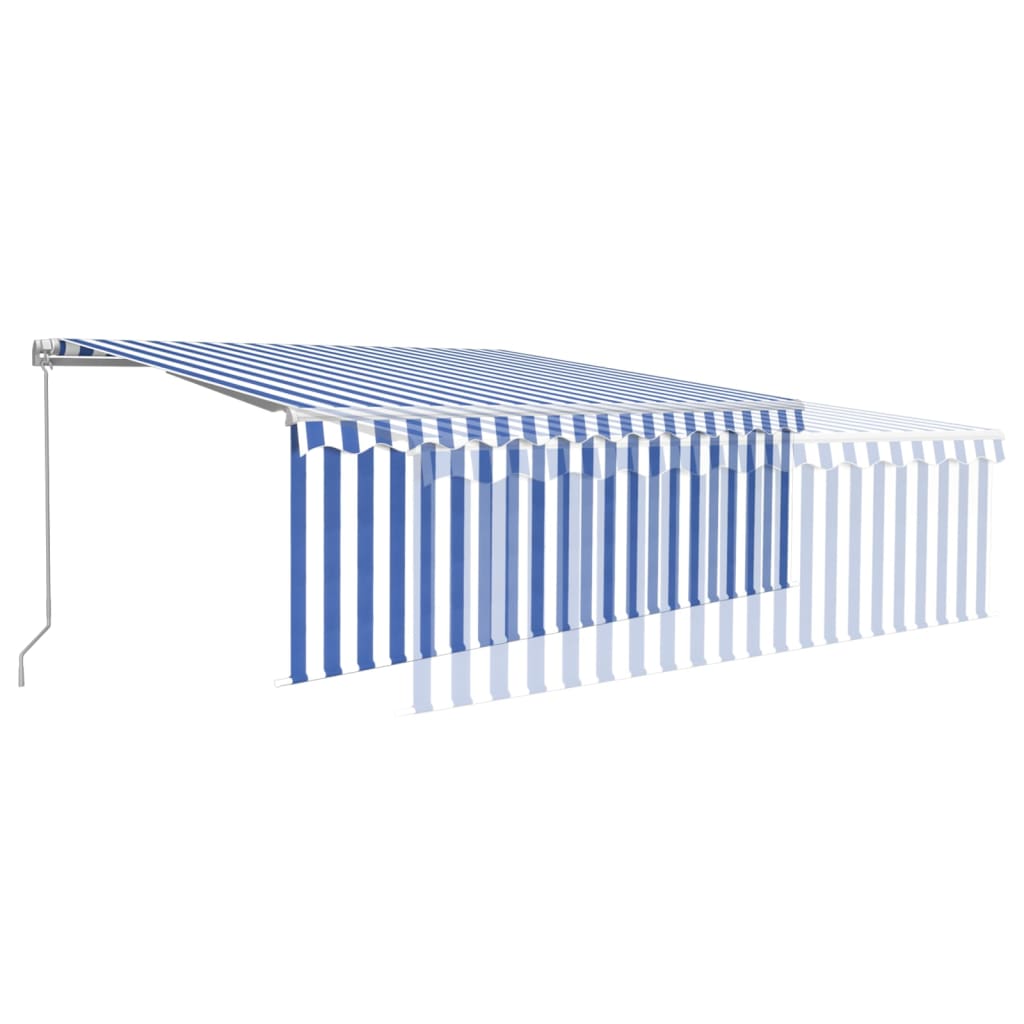 Tenda na ručno uvlačenje s roletom LED 4,5 x 3 m plavo-bijela
