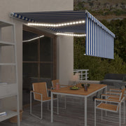 Tenda na ručno uvlačenje s roletom LED 4,5 x 3 m plavo-bijela