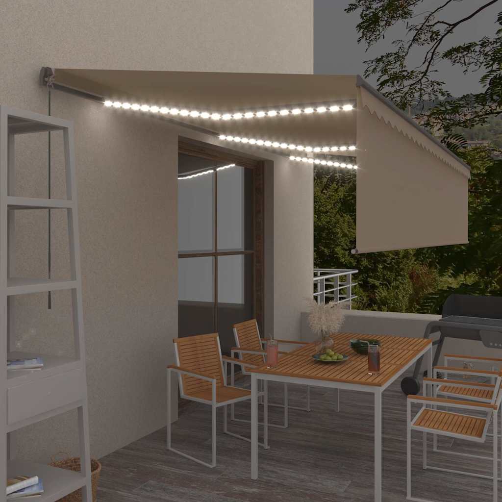 Tenda na ručno uvlačenje s roletom i LED svjetlima 6 x 3 m krem