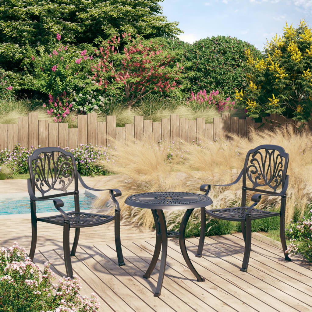 3-dijelni bistro set od lijevanog aluminija crni