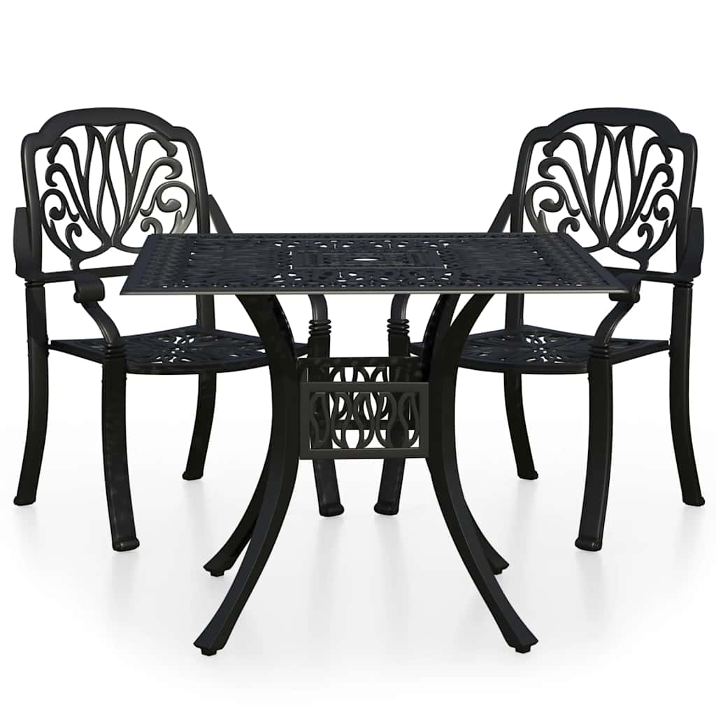 3-dijelni bistro set od lijevanog aluminija crni