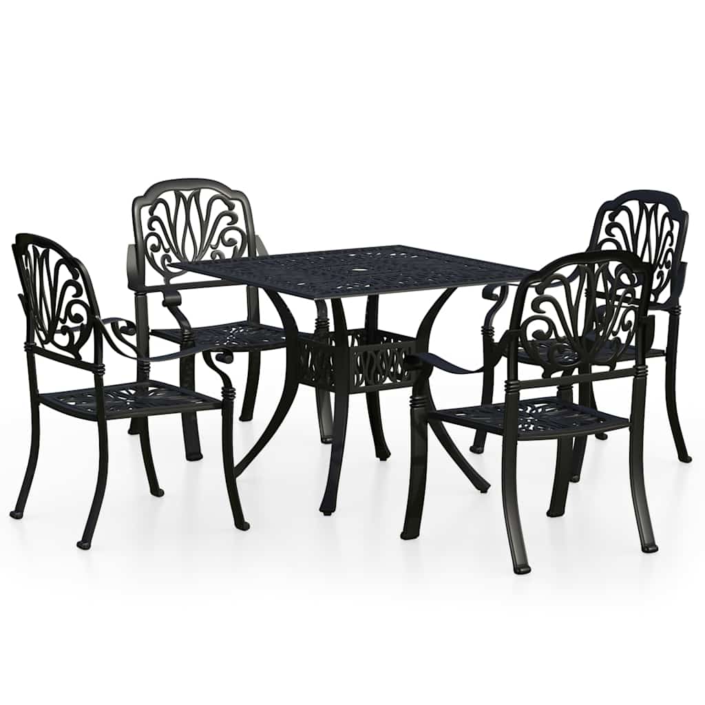 5-dijelni bistro set od lijevanog aluminija crni