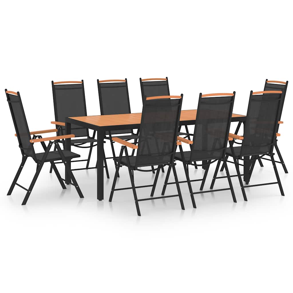 9-dijelni vrtni blagovaonski set crni Crna 185 cm table length