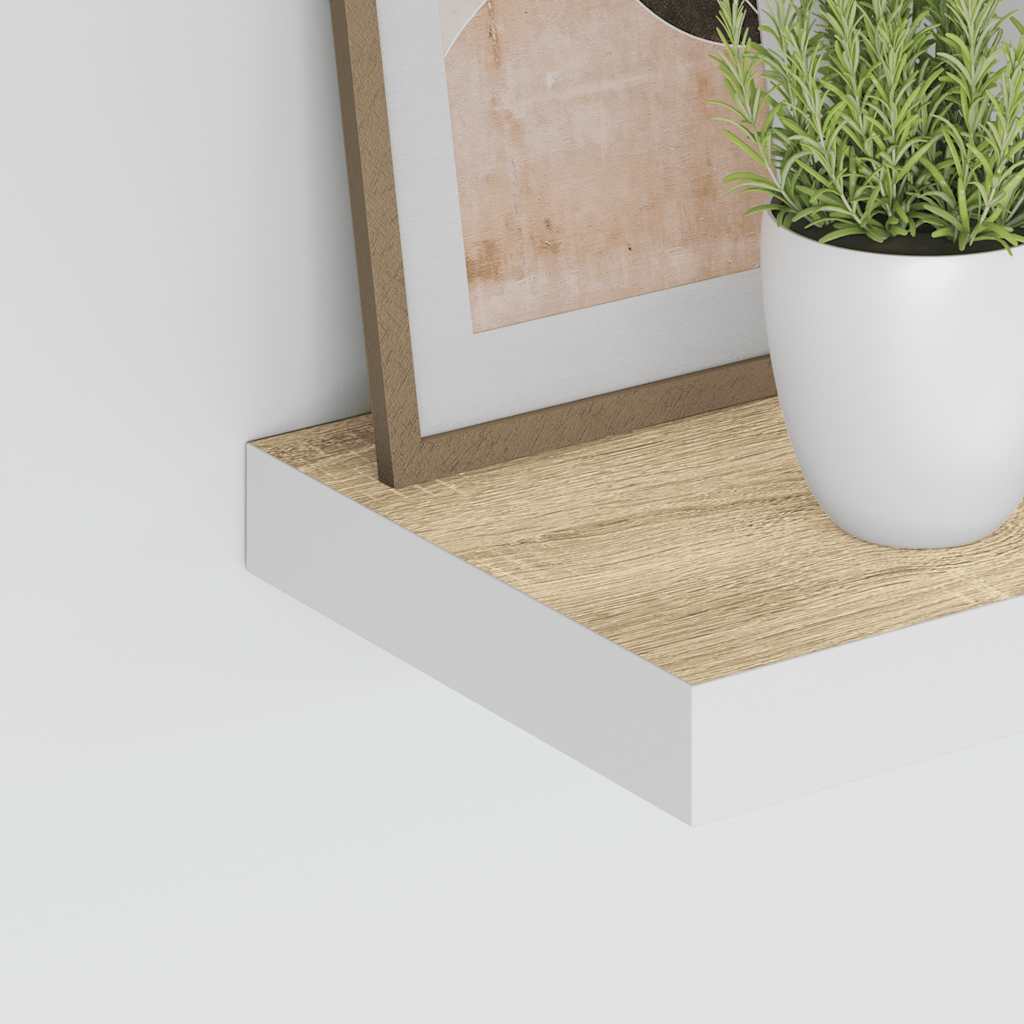 Plutajuća zidna polica boja hrasta i bijela 23x23,5x3,8 cm MDF