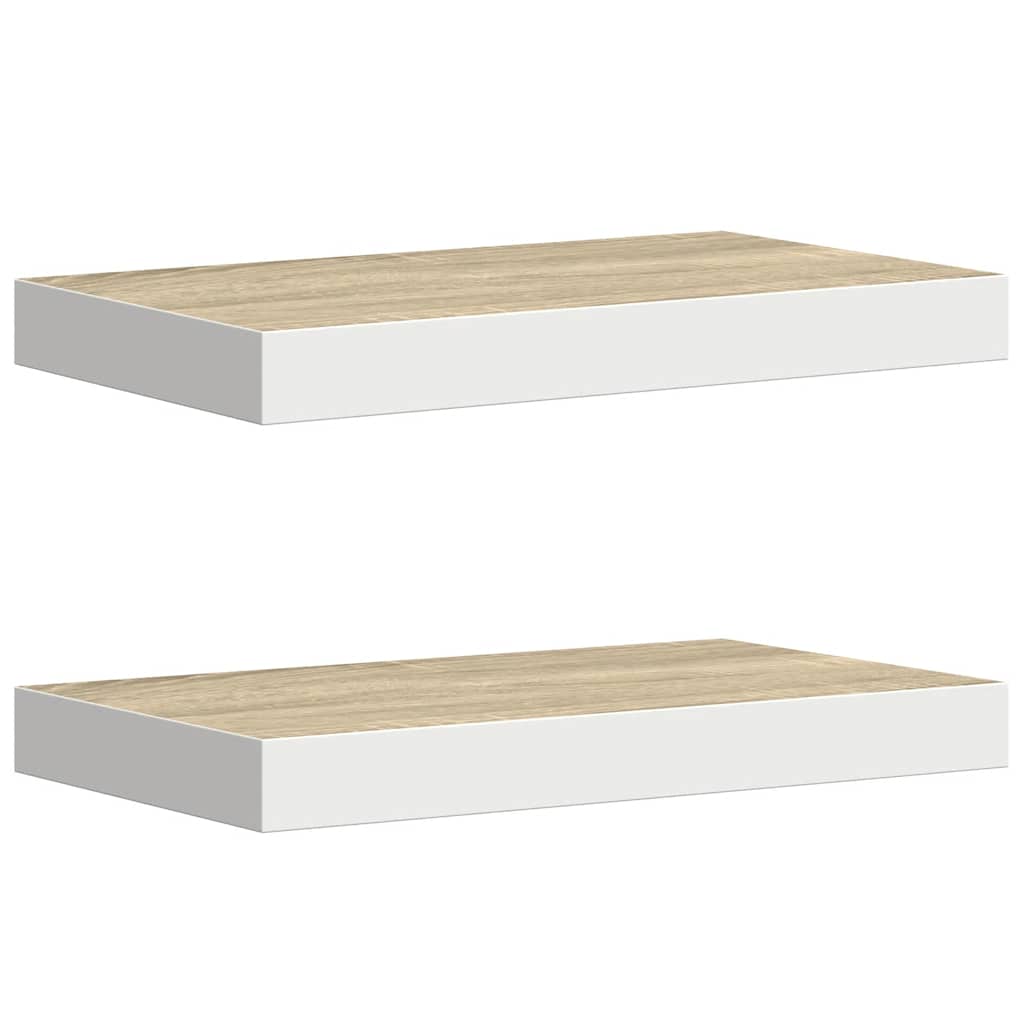 Plutajuće zidne police 2 kom hrast i bijele 40x23x3,8 cm MDF
