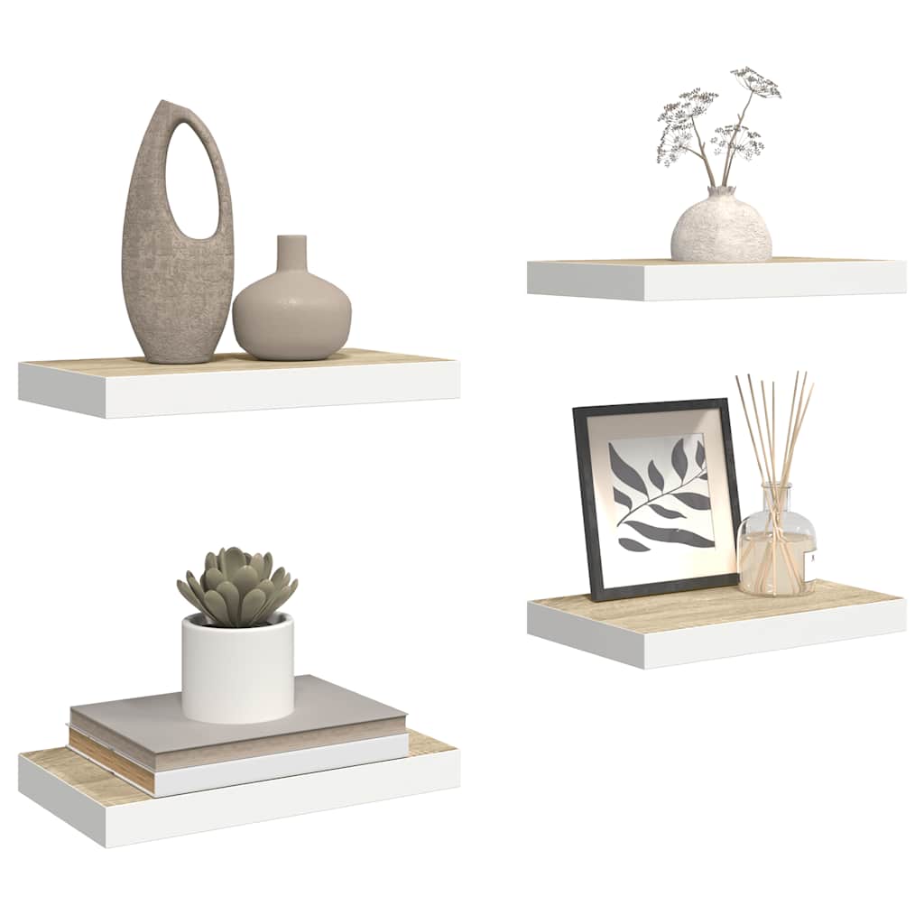 Plutajuće zidne police 4 kom hrast i bijele 40x23x3,8 cm MDF