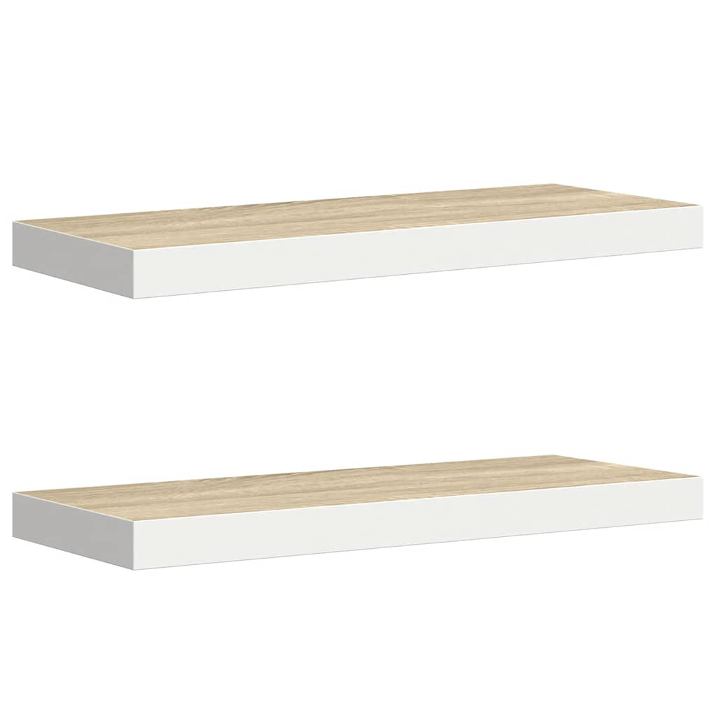 Plutajuće zidne police 2 kom hrast i bijele 60x23,5x3,8 cm MDF
