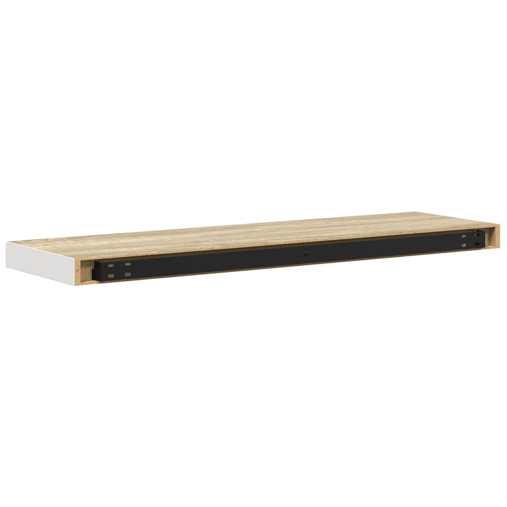 Plutajuća zidna polica boja hrasta i bijela 90x23,5x3,8 cm MDF