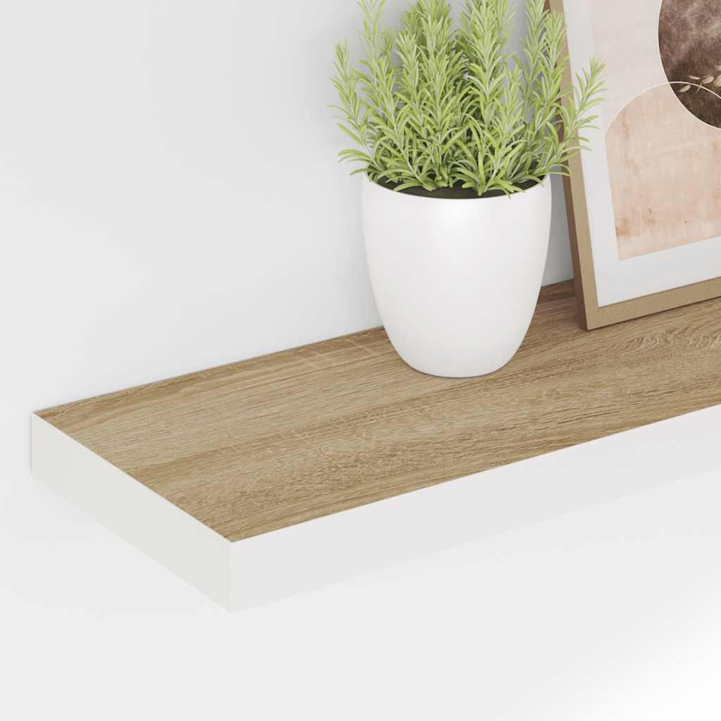 Plutajuće zidne police 2 kom hrast i bijele 90x23,5x3,8 cm MDF